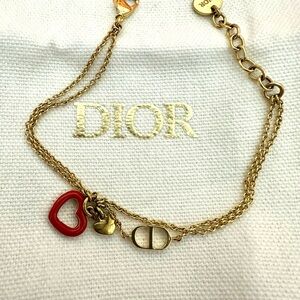 CHRISTIAN DIOR ❤️🌟 HEARTS & CD CHARMS DOUBLE CHAIN BRACELET ⭐️
